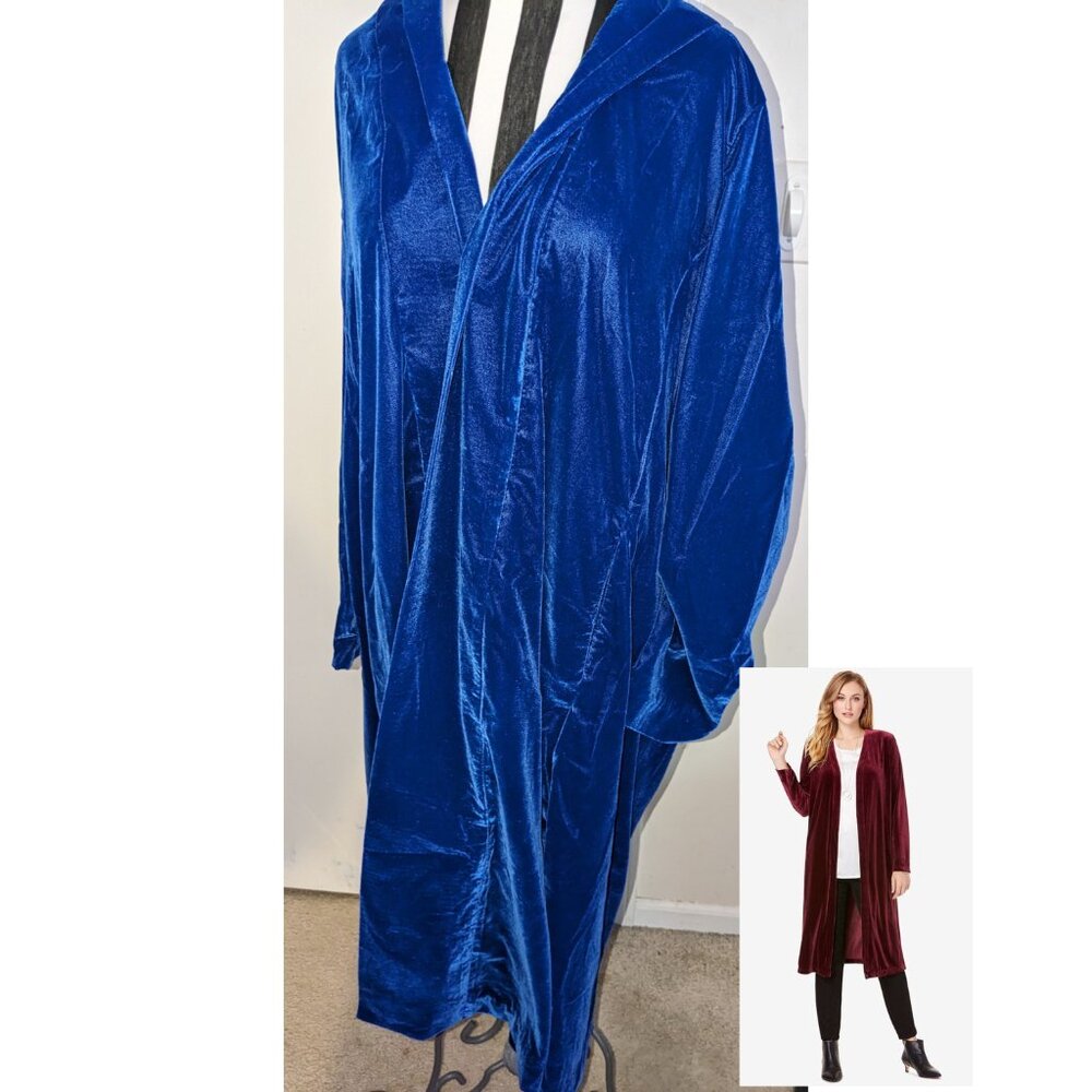 Long Blue Velour Duster 18W NWOT